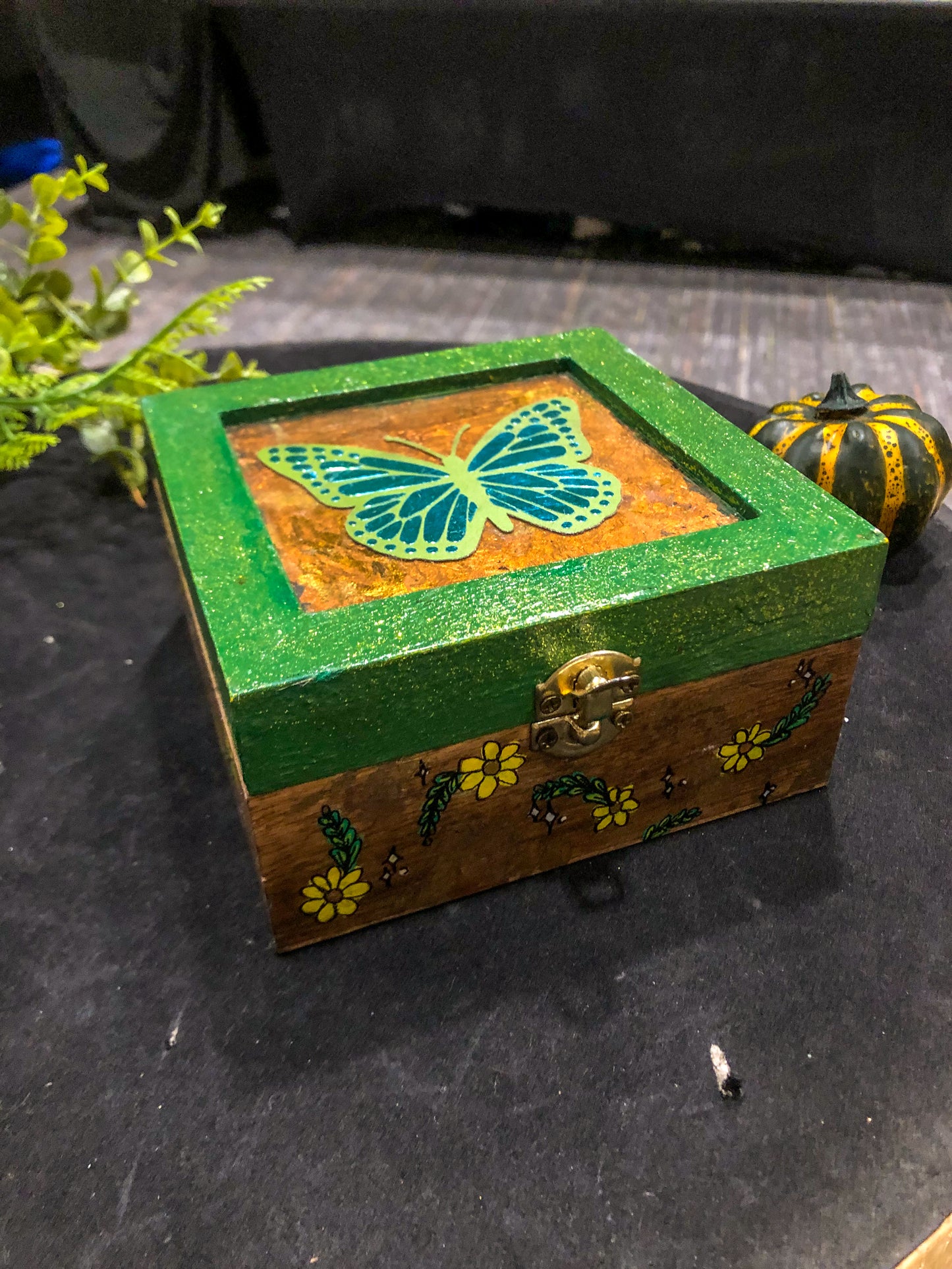 Floral Pressed and Painted Trinket Box