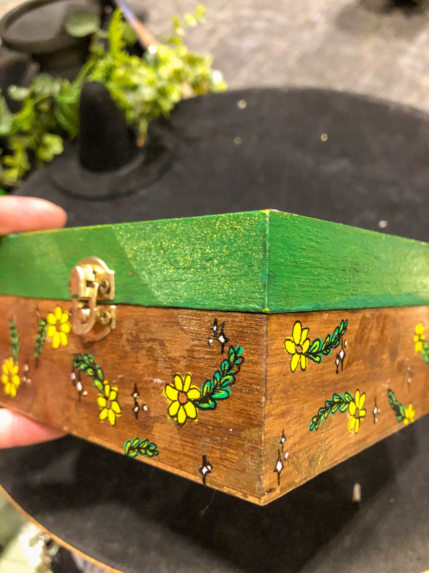 Floral Pressed and Painted Trinket Box