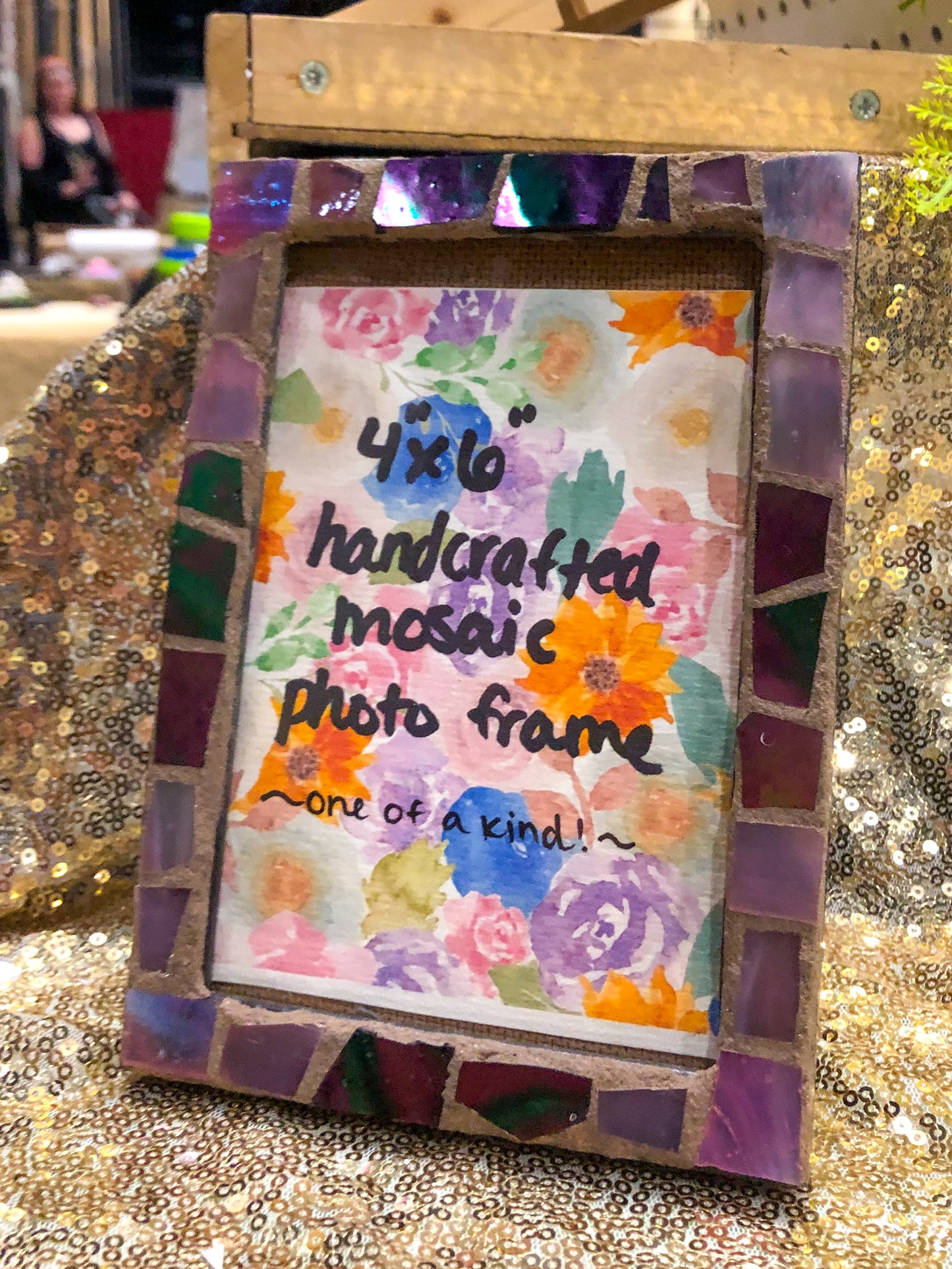 Pink Iridescent Mosaic 4”x6” Photo Frame