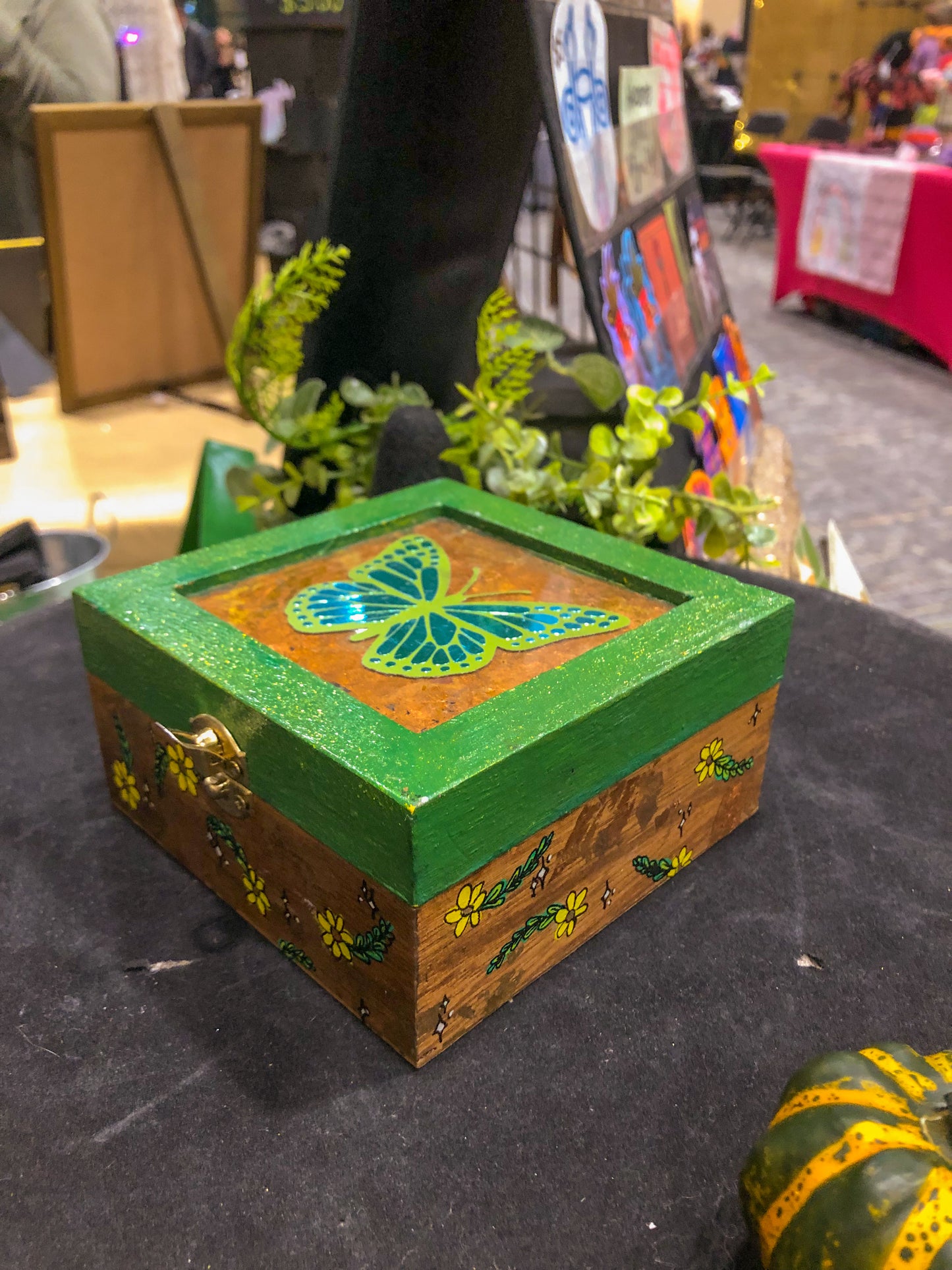 Floral Pressed and Painted Trinket Box