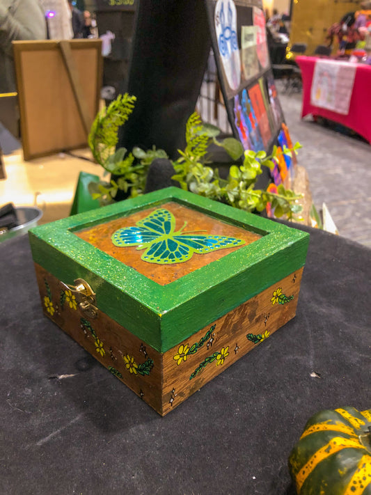 Floral Pressed and Painted Trinket Box