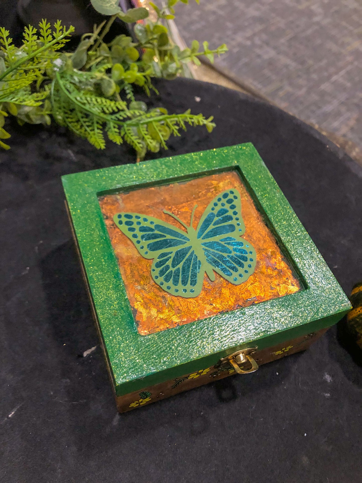 Floral Pressed and Painted Trinket Box